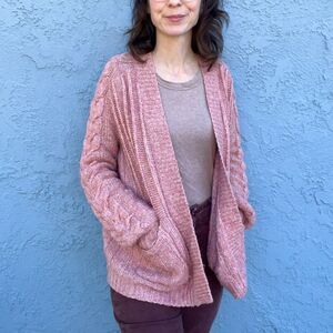 Madewell Cable Knit Cardigan Sweater in Pink Xs/S